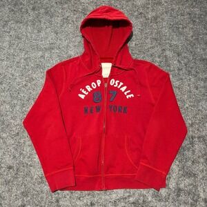 Aeropostale Red Full Zip Hoodie 87 New York Graphic Sweatshirt Size XL
